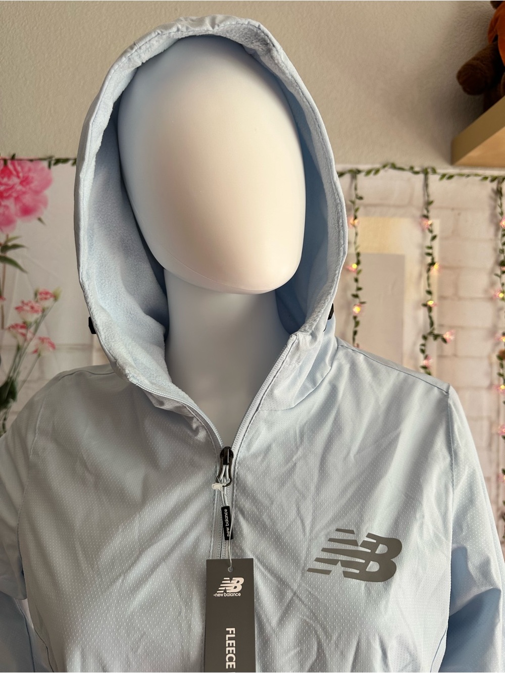 New Balance Blue Fleece Lined Hooded Windbreaker Jacket - Picture 7 of 11